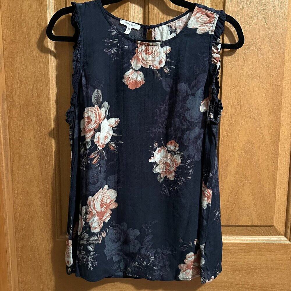 Maurices Sleeveless Floral Print Peasant Cottage Boho Ruffle Blouse - Size Large